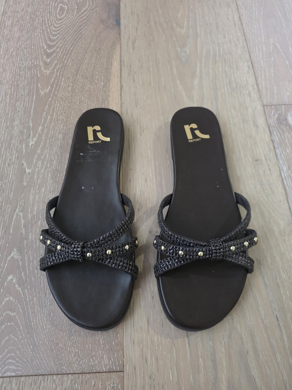 Report Black Braided Slide Sandals with Gold Studs Size 7.5